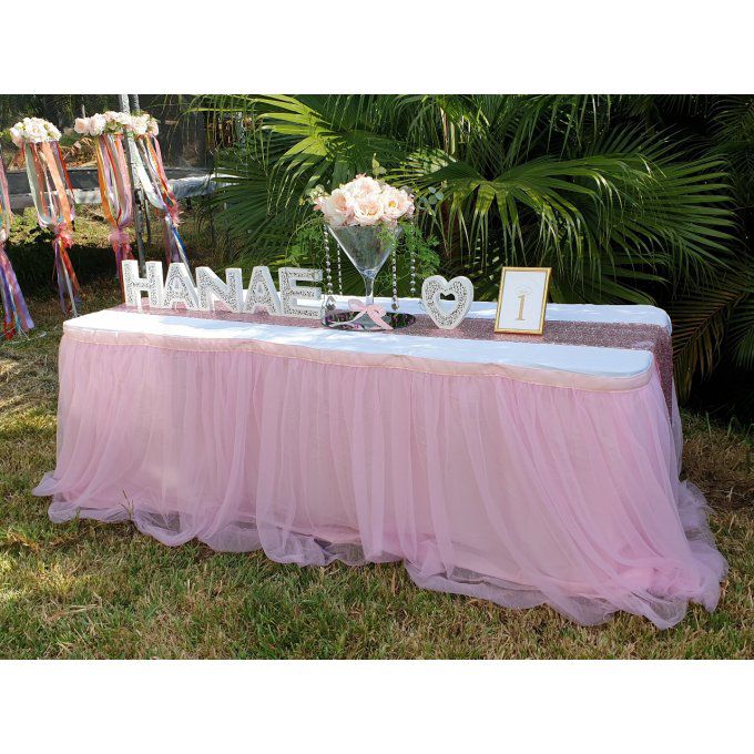 Pack 1 Jupe de table en Tulle Rose + 1 nappe