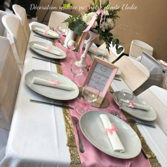 Chemin de table en Satin Nude - vieux rose