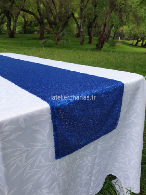 Chemin de table en Sequin Bleu roi