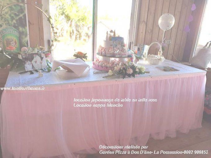 Pack 1 Jupe de table en Tulle Rose + 1 nappe